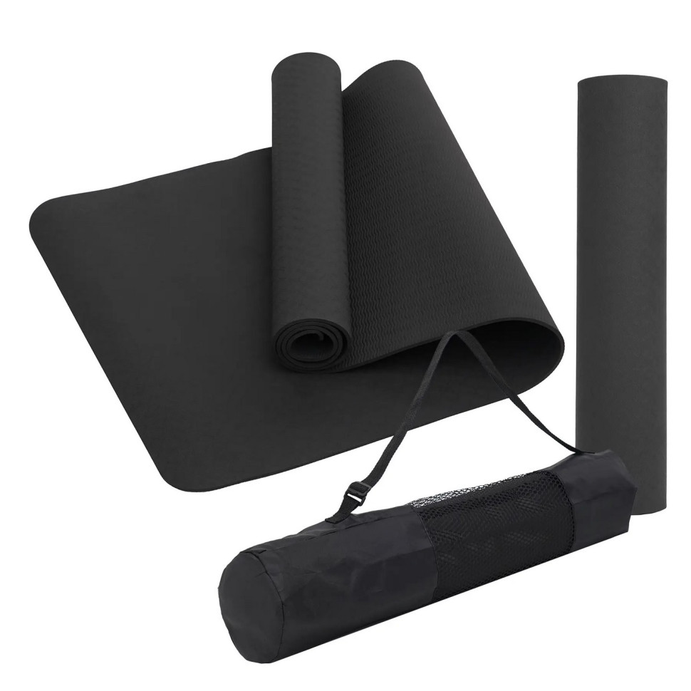 Коврик (мат) спортивный для йоги и фитнеса SportVida SV-EZ0056 TPE 183 x 61 x 0.6 см, Black