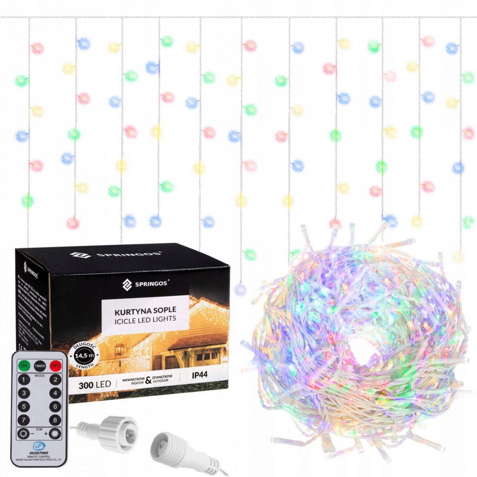 Гірлянда бахрома вулична Springos CL307, 12 м 300 LED-Pilot, Mix