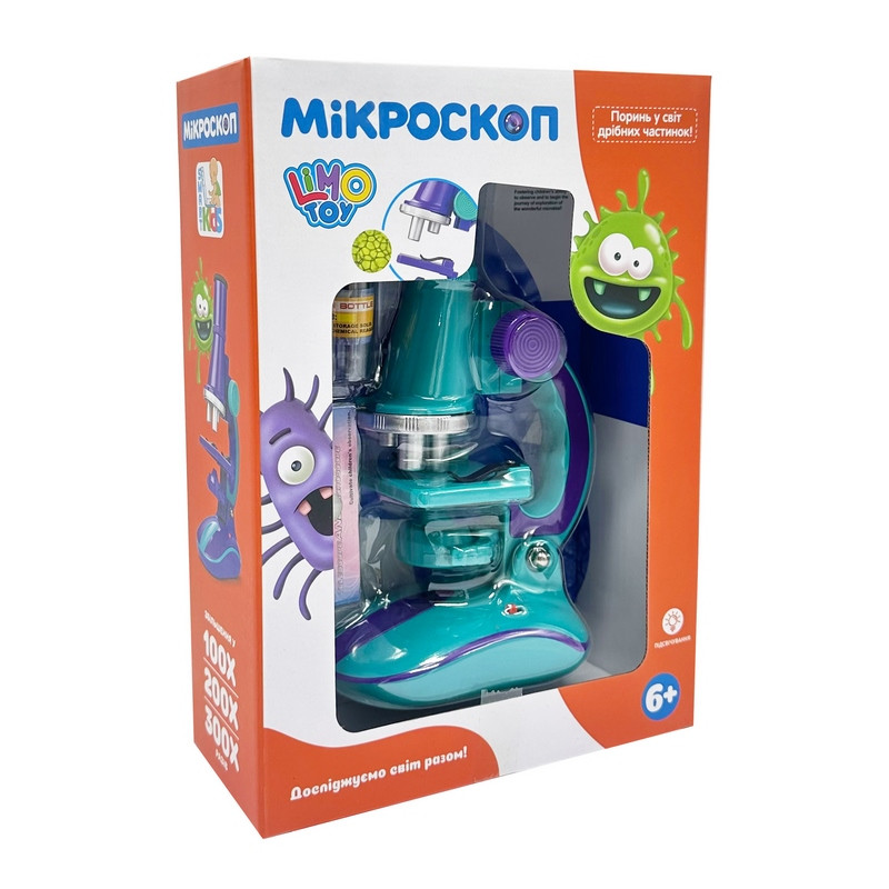 Дитячий мікроскоп Limo Toy SK 0006(Turquoise) світло, 19,5 см, 2 пробірки, скло