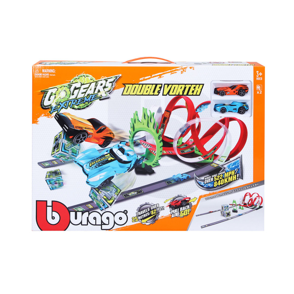 Игровой набор «Двойной вихрь» Bburago 18-30532 2 дорожки, 6 петель, 2 машинки