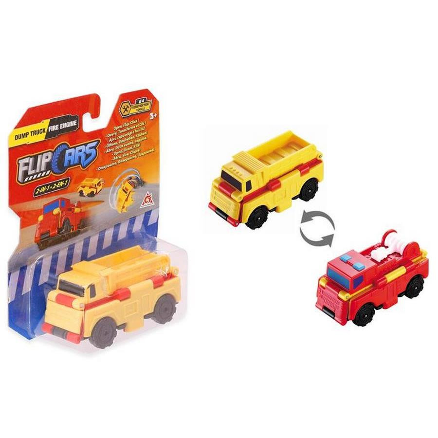 Машинка-трансформер Flip Cars 2 в 1 Строительный транспорт, Самосвал и Пожарный автомобиль EU463875-07