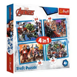 Пазл детский 4 в 1 "Храбрые мстители" Avengers Trefl 34386, 4 независимых пазла