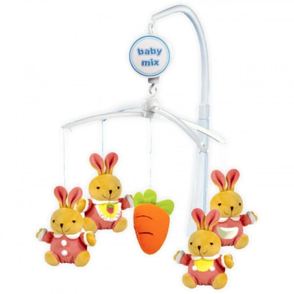 Мобиль для кроватки Кролики Baby Mix TK-708M плюшевый механический 