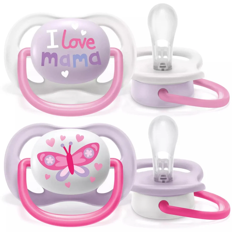 Пустышка Avent ортодонтическая Ultra Air I love для девочек 0-6 мес 2шт SCF080/02