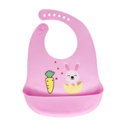 Слюнявчик силиконовый "Зайка" Mega Zayka MGZ-0611(Pink) с карманом Слюнявчик силиконовый "Зайка" Mega Zayka MGZ-0611(Pink) с карманом