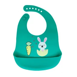 Слюнявчик силиконовый "Зайка" Mega Zayka MGZ-0611(Green) с карманом Слюнявчик силиконовый "Зайка" Mega Zayka MGZ-0611(Green) с карманом