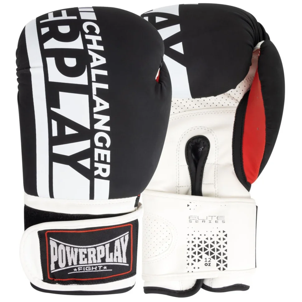 Боксерські рукавички 3086 Matt Challenger PowerPlay PP_3086_14oz_Bl/White, Чорно-Білі 14 унцій