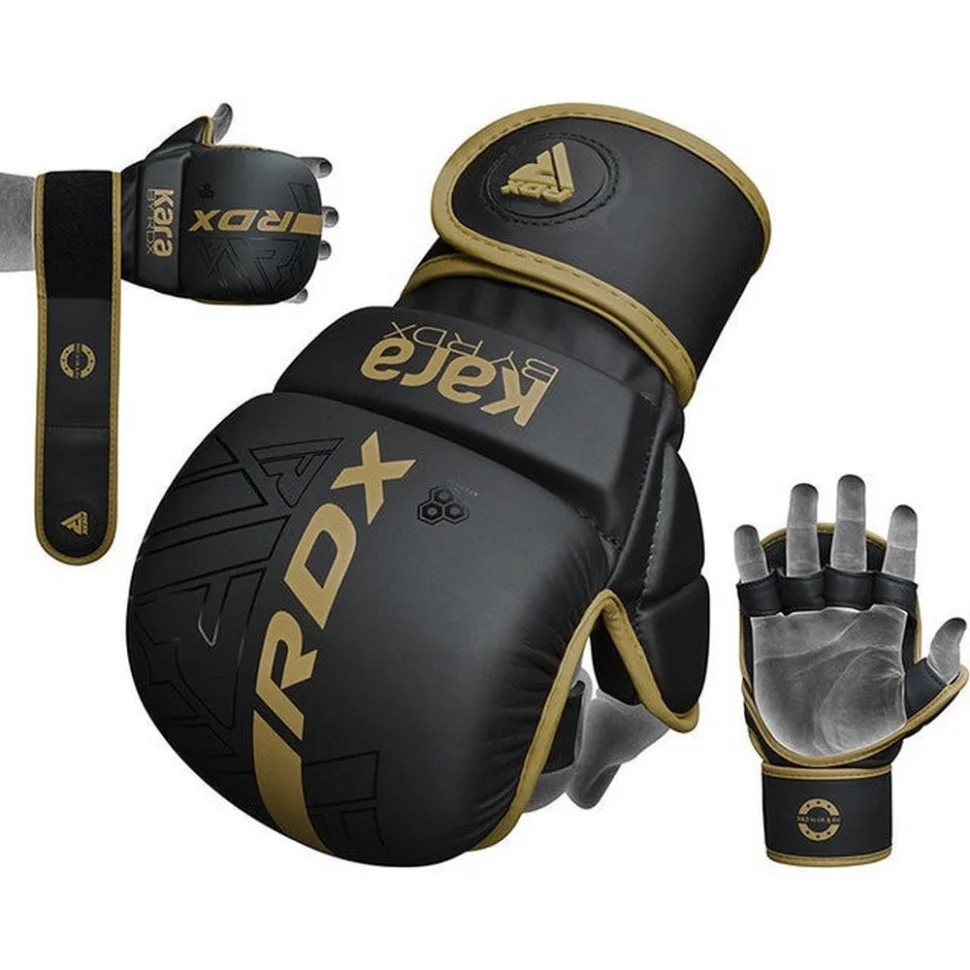 Рукавиці для ММА F6 KARA Matte RDX Inc Limited GSR-F6MGL-L/XL+ Golden, L/XL (капа у комплекті)
