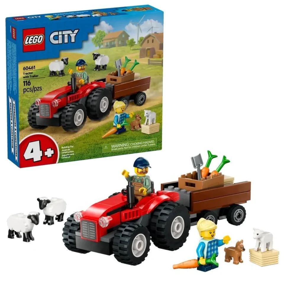 Конструктор Красный фермерский трактор с прицепом LEGO 60461L 116 деталей