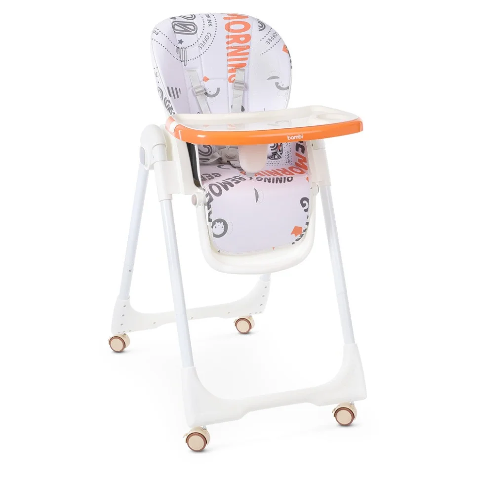 Стільчик для годування Bambi M 5673-7, 5-ти точковий, екошкіра, помаранчевий