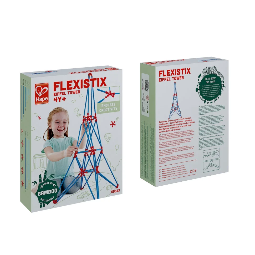 Конструктор Flexistix Эйфелева башня Hape E5563, 62 детали, бамбуковый