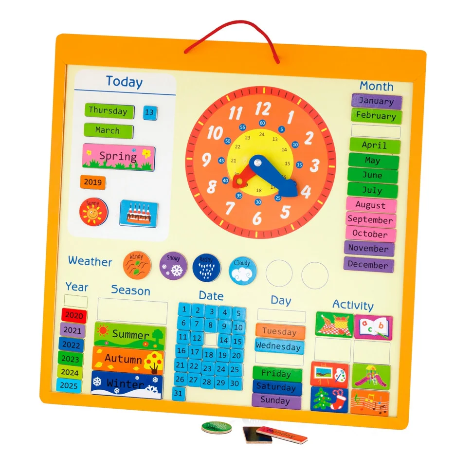 Магнітний календар з годинником Viga Toys 50377 англійською мовою