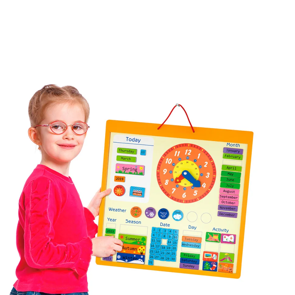 Магнітний календар з годинником Viga Toys 50377 англійською мовою