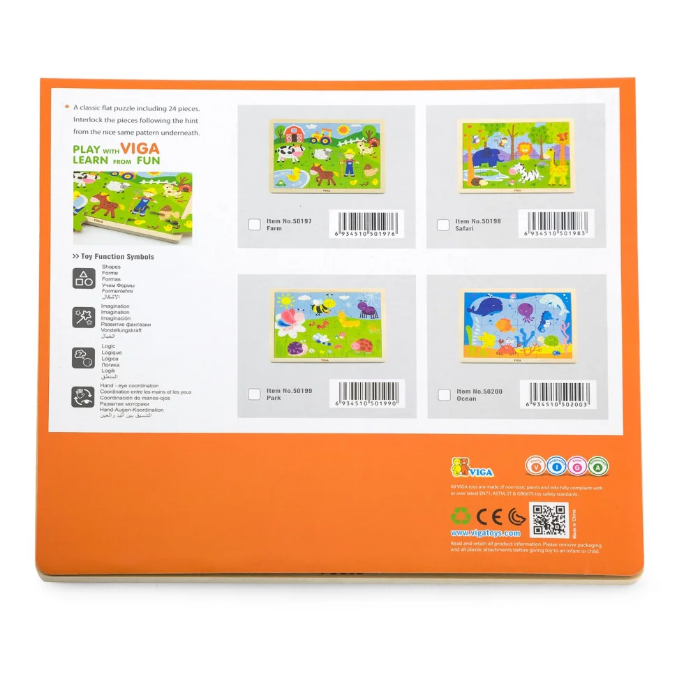 Дерев'яний пазл Звірята Viga Toys 50198, 24 елементи