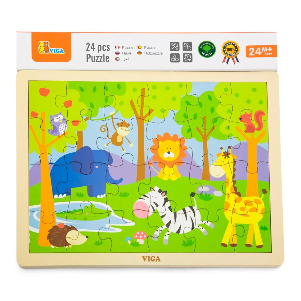 Дерев'яний пазл Звірята Viga Toys 50198, 24 елементи