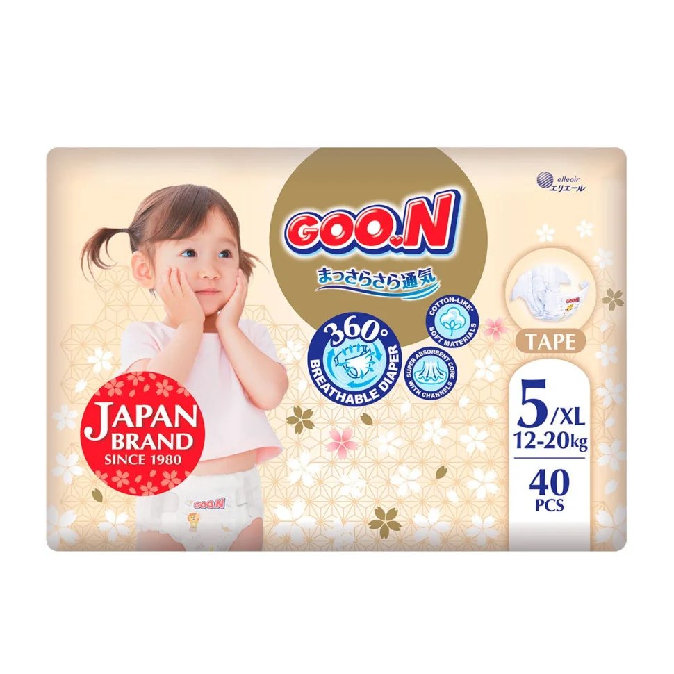Подгузники для детей GOO.N Premium Soft F1010101-150, 12-20 кг (размер 5(XL) на липучках, унисекс 40 шт)