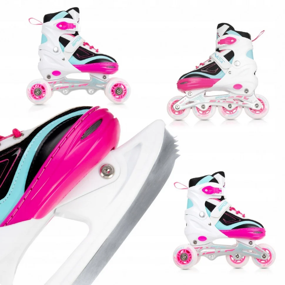 Роликові ковзани SportVida 4 в 1 SV-LG0033 розмір 39-42 White-Pink-Blue