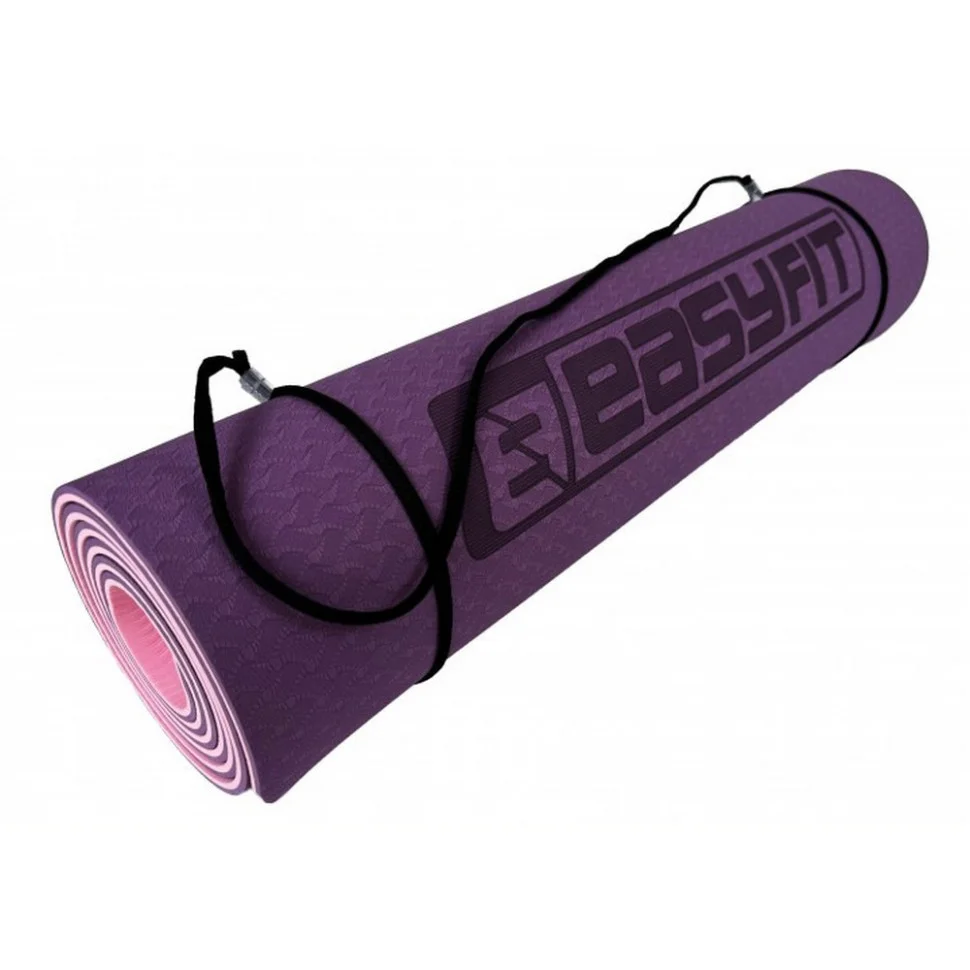 Килимок для йоги та фітнесу EasyFit EF-1924E-VP, TPE+TC 6 мм, двошаровий + Чохол фіолетовий з рожевий