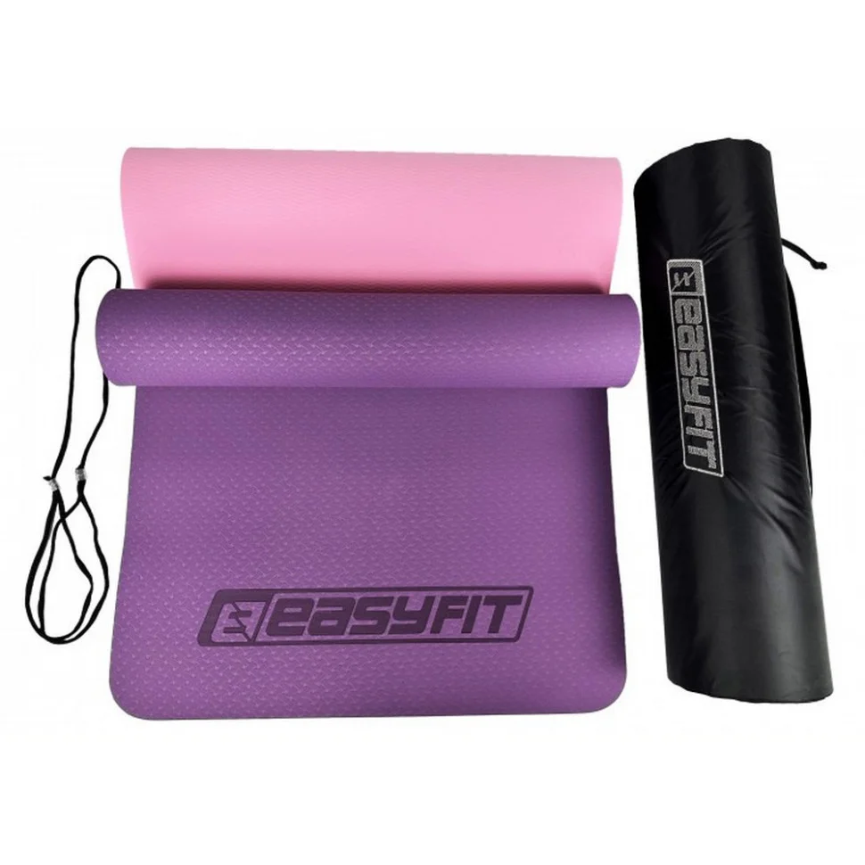 Килимок для йоги та фітнесу EasyFit EF-1924E-VP, TPE+TC 6 мм, двошаровий + Чохол фіолетовий з рожевий