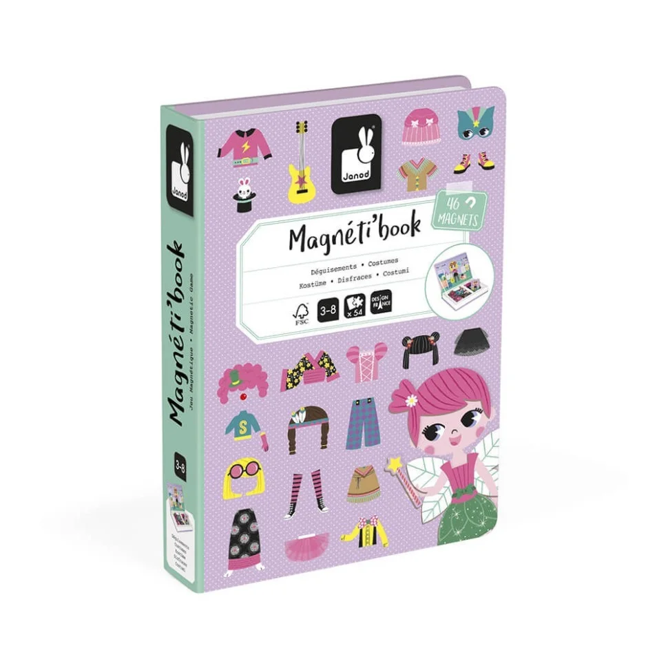 Магнитная книга Наряды для девочки Janod J02718, 46 элементов + 8 карточек