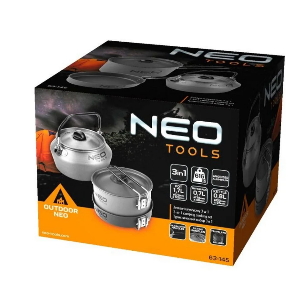 Набор туристической посуды 3 в 1 Neo Tools 63-145 чайник, кастрюля, сковорода