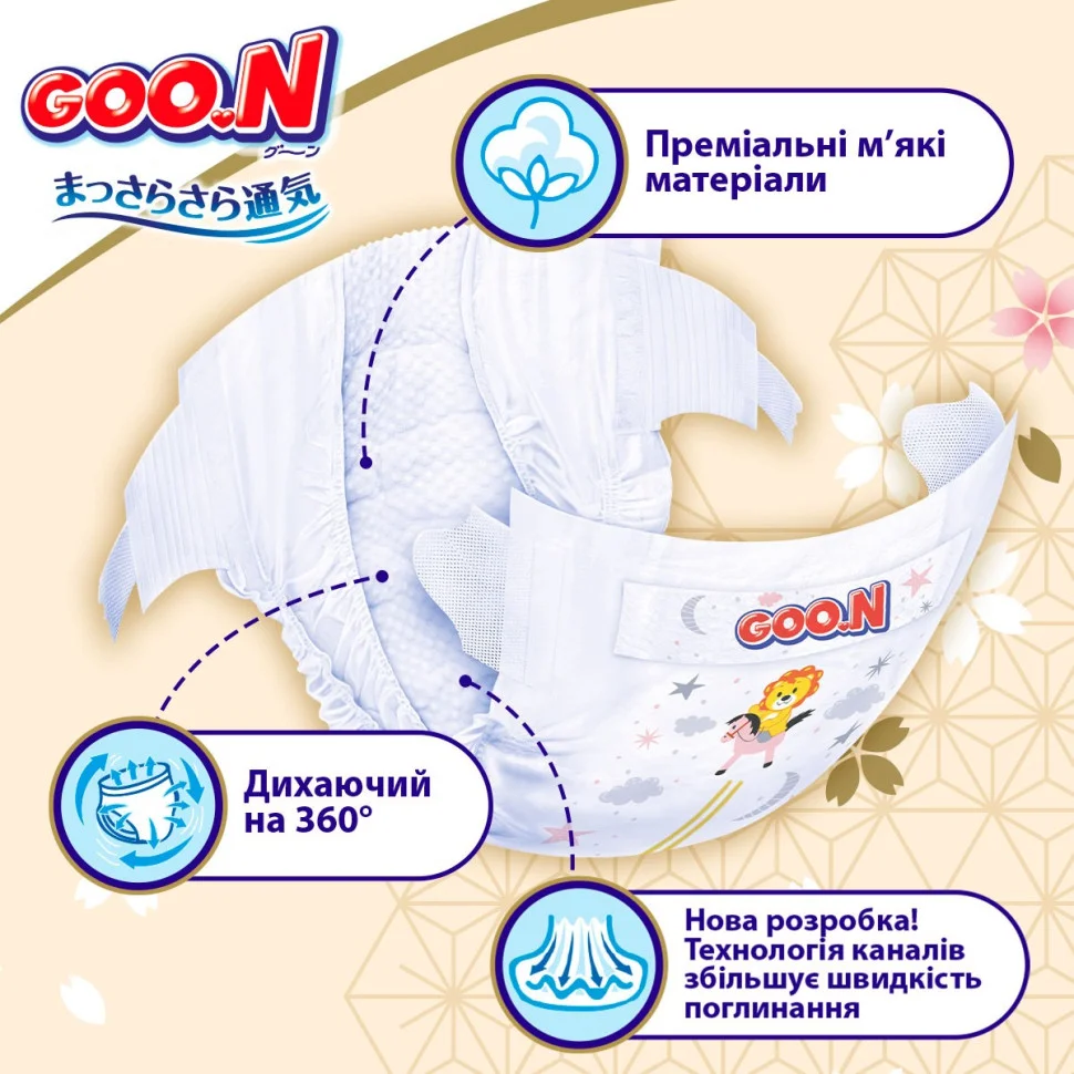 Підгузки для немовлят GOO.N Premium Soft F1010101-152 до 5 кг (1(NB), на липучках, унісекс 72 шт)
