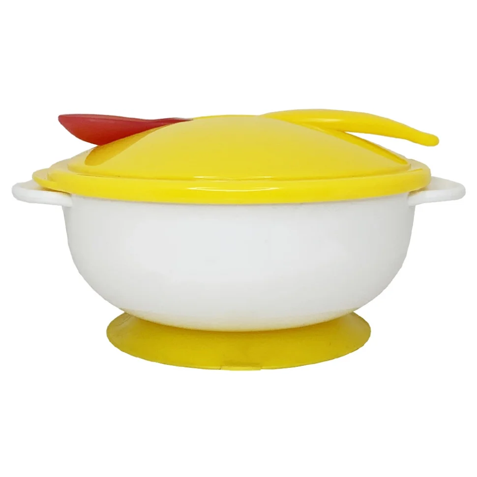 Тарілка на присосці з термоложкою та кришкою Mega Zayka MGZ-0101(Yellow) 250 мл