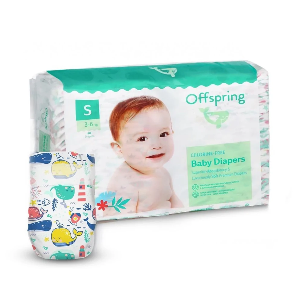 Подгузники для детей 3-6 кг Offspring DP-OI-FAT-S48P-WTW размер S 48 штук