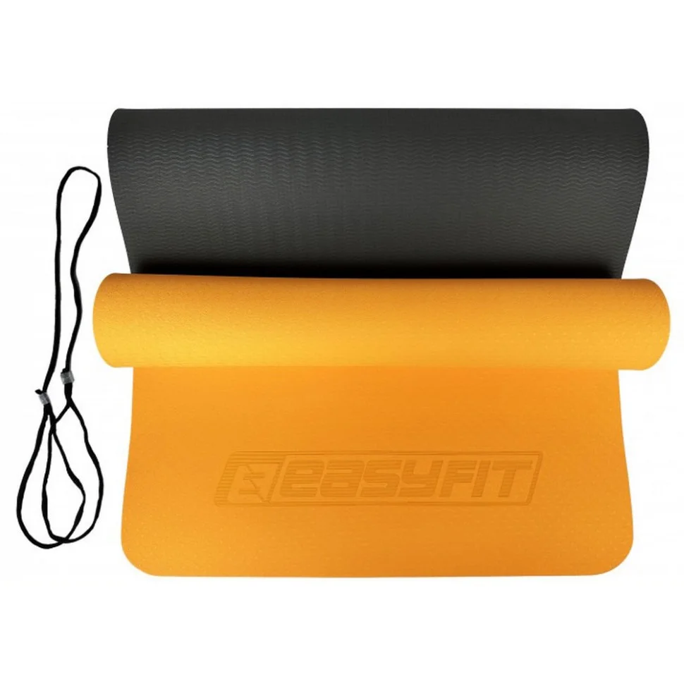 Килимок для йоги та фітнесу EasyFit EF-1924-ORB, TPE+TC 6 мм, двошаровий помаранчевий-чорний