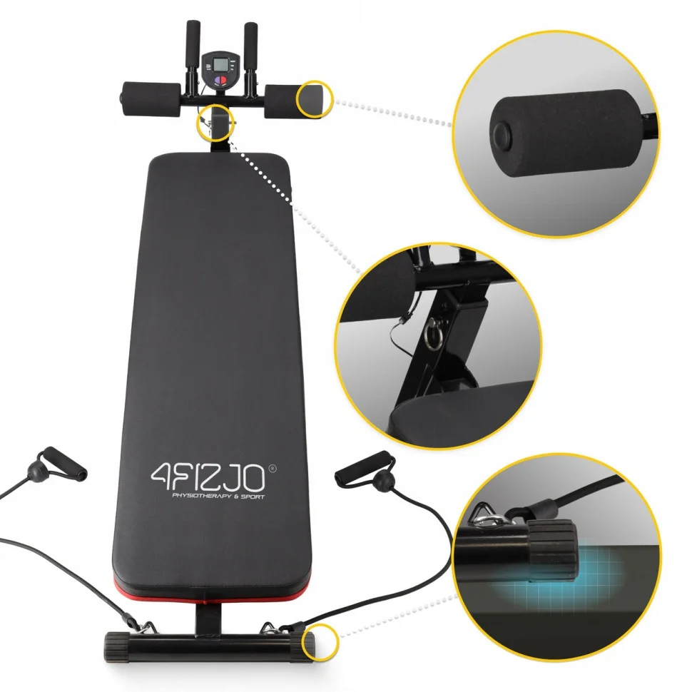 Скамья для пресса 4FIZJO P-5905973401401 изогнутая, с эспандерами и счетчиком до 300 кг