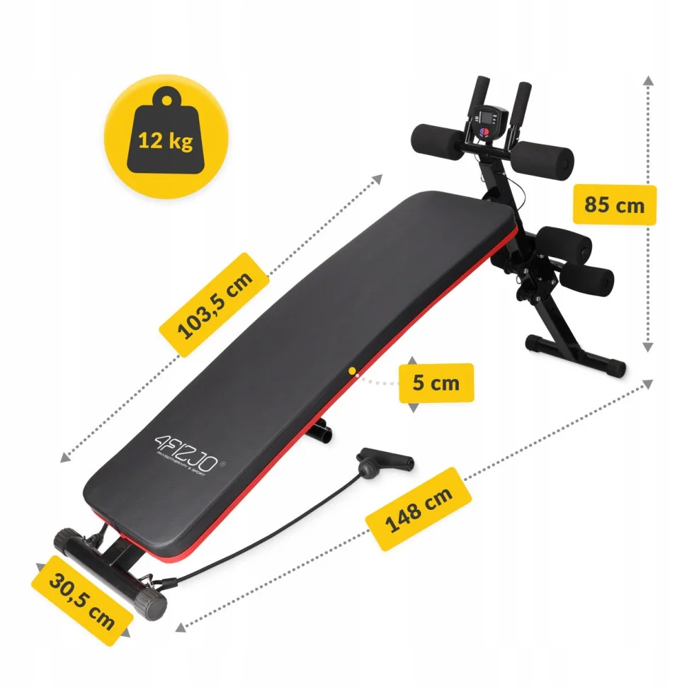 Скамья для пресса 4FIZJO P-5905973401401 изогнутая, с эспандерами и счетчиком до 300 кг