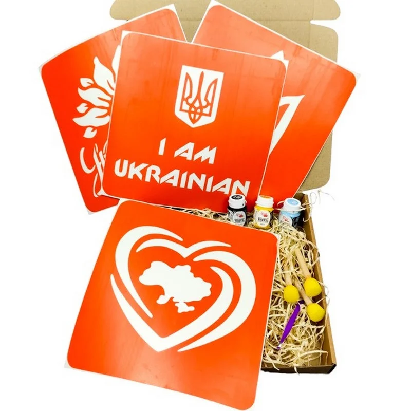Набор для рисования по ткани «I Am Ukrainian, Тризуб, Карта Украины, Украина цветущая» Fresh Tattoo paint-n064-n059-n080-n058