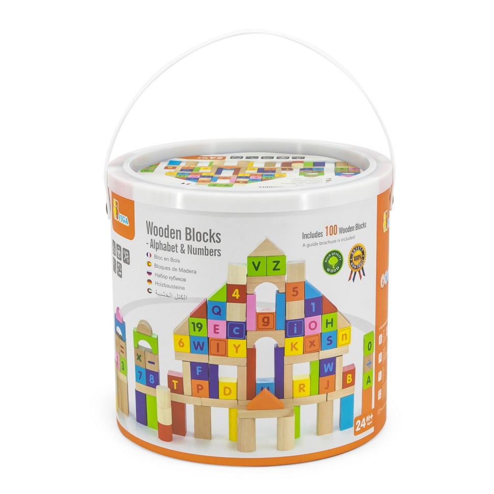 Деревянные кубики Алфавит и числа Viga Toys 50288, 100 штук