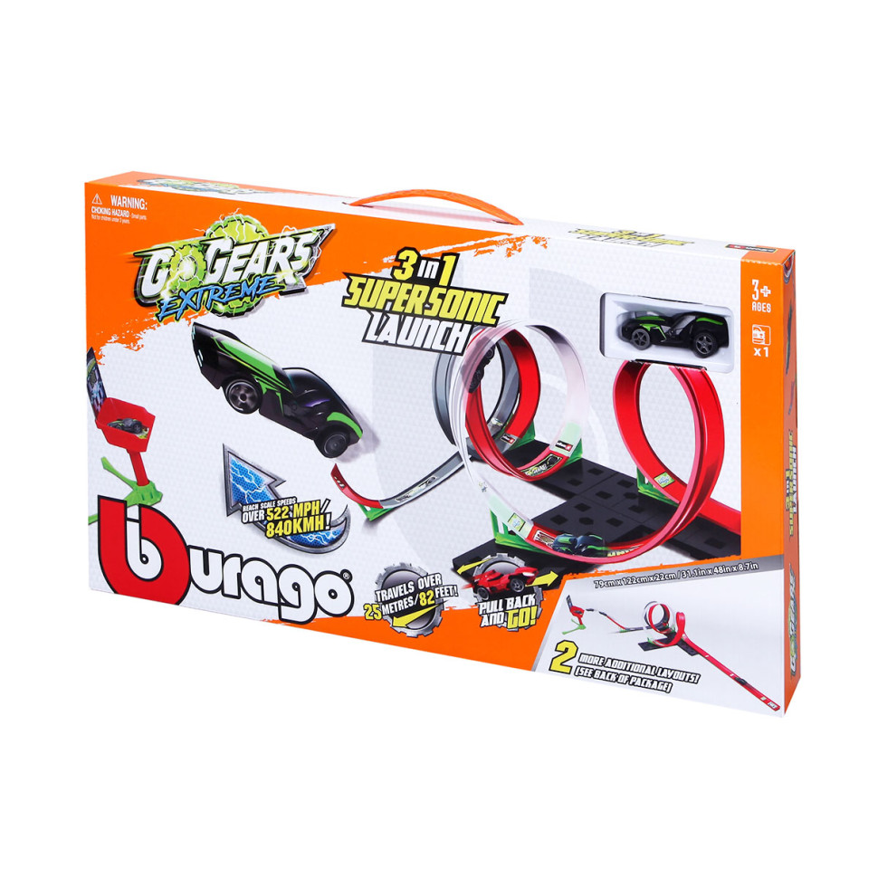 Игровой набор «Сверхзвуковой запуск 3 в 1» Bburago 18-30533 1 дорожка,4 петли,1 машинка