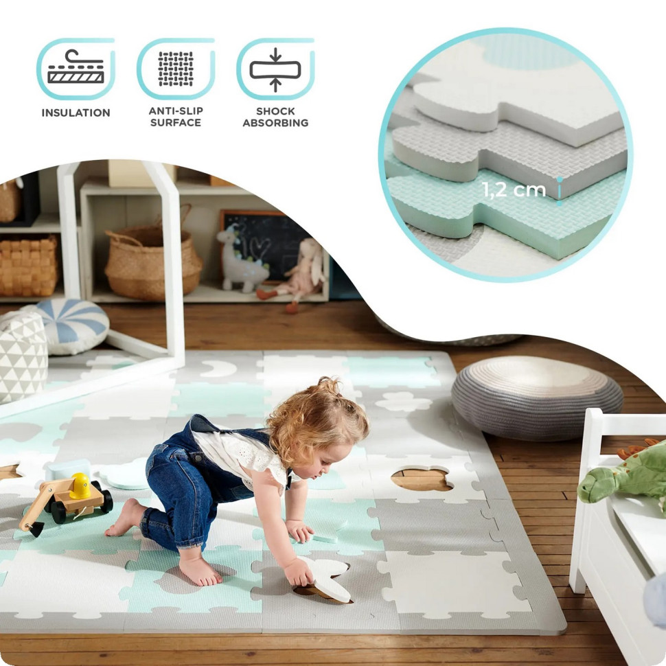 Коврик-пазл Luno Shapes Mint  Kinderkraft KPLUSH00MIN0000, 30 элементов