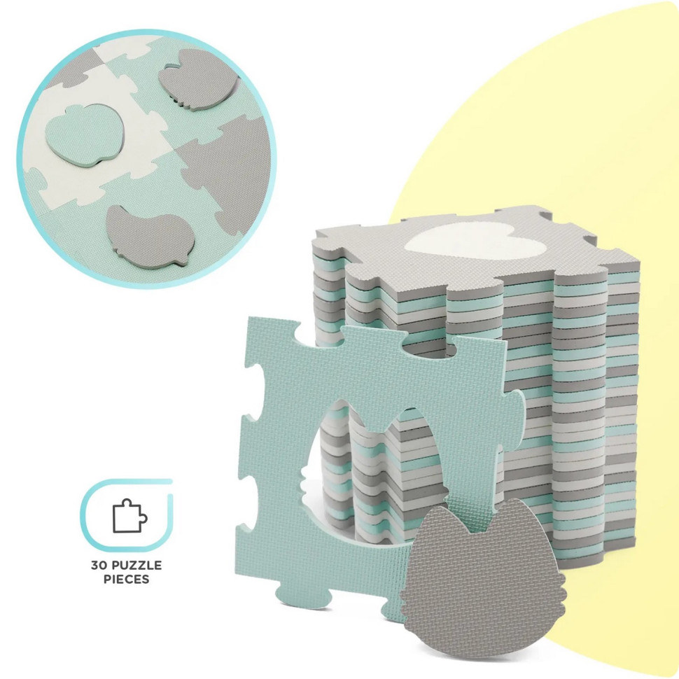 Коврик-пазл Luno Shapes Mint  Kinderkraft KPLUSH00MIN0000, 30 элементов