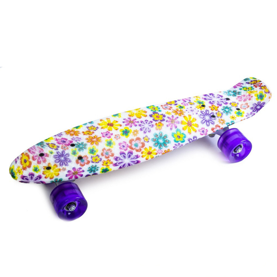 Скейт Penny Board «Violet Flowers» Bambi 1655323483 колеса зі світлом 75 кг