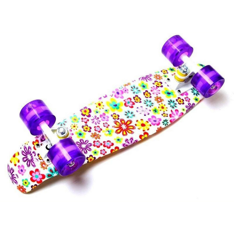 Скейт Penny Board «Violet Flowers» Bambi 1655323483 колеса зі світлом 75 кг