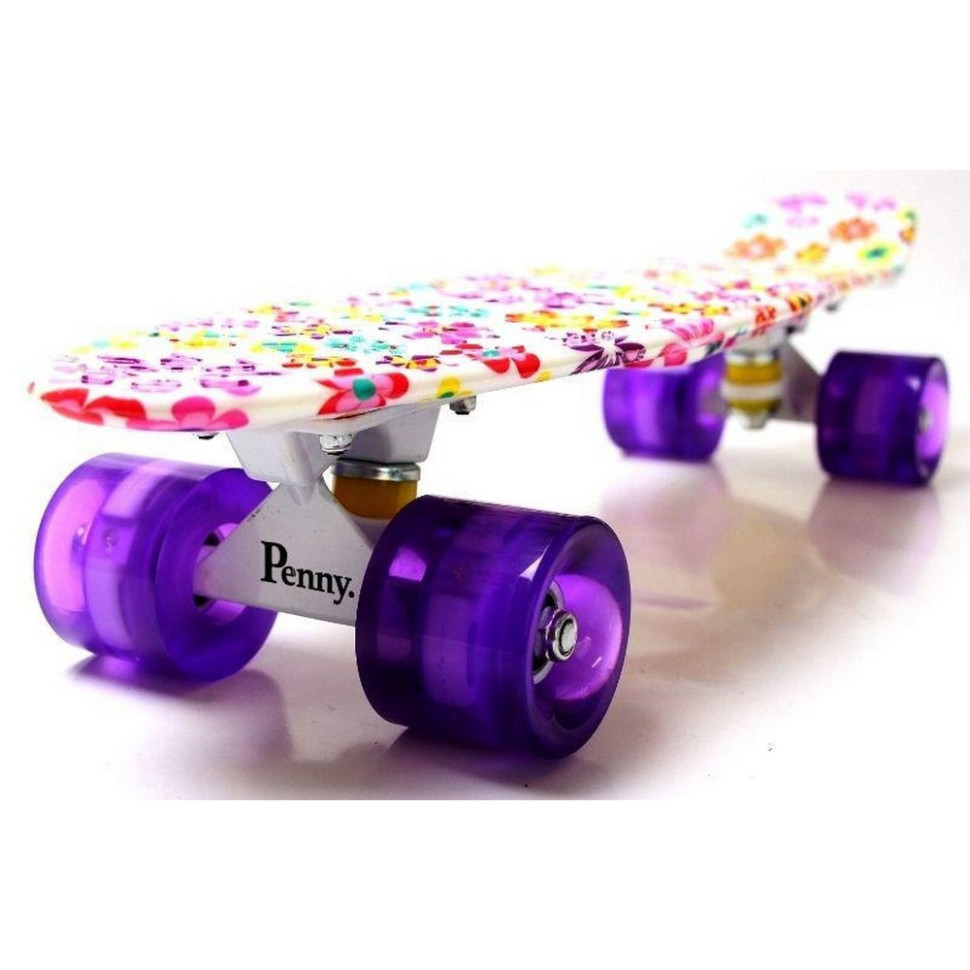 Скейт Penny Board «Violet Flowers» Bambi 1655323483 колеса зі світлом 75 кг