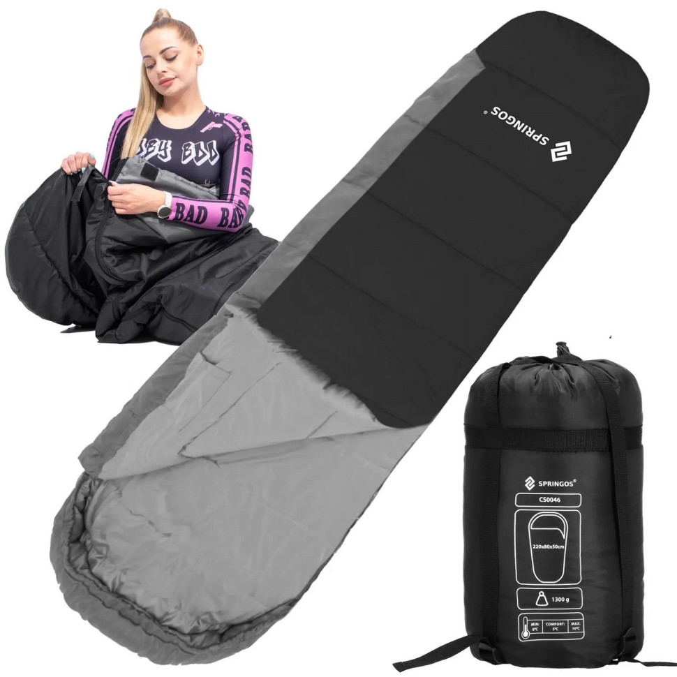 Спальний мішок (спальник) Springos CS0046 Black/Grey