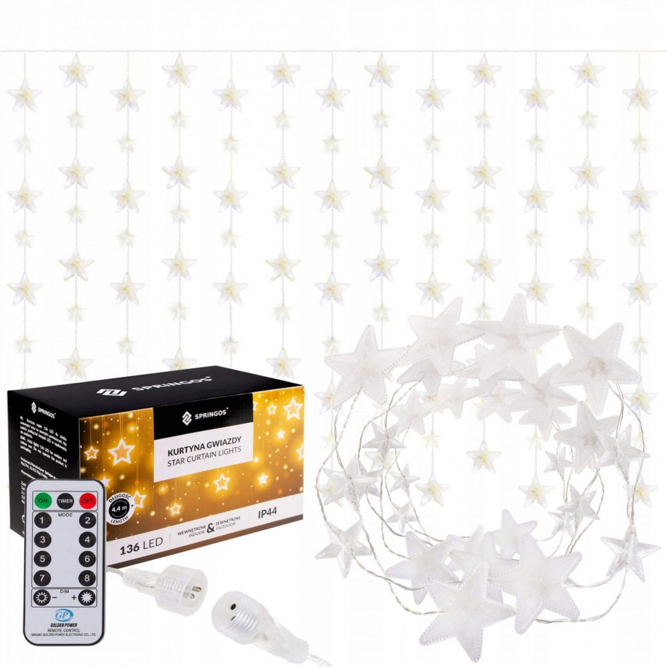 Гирлянда бахрома уличная Springos CL4007, 2 м 136 LED-Pilot, Warm White