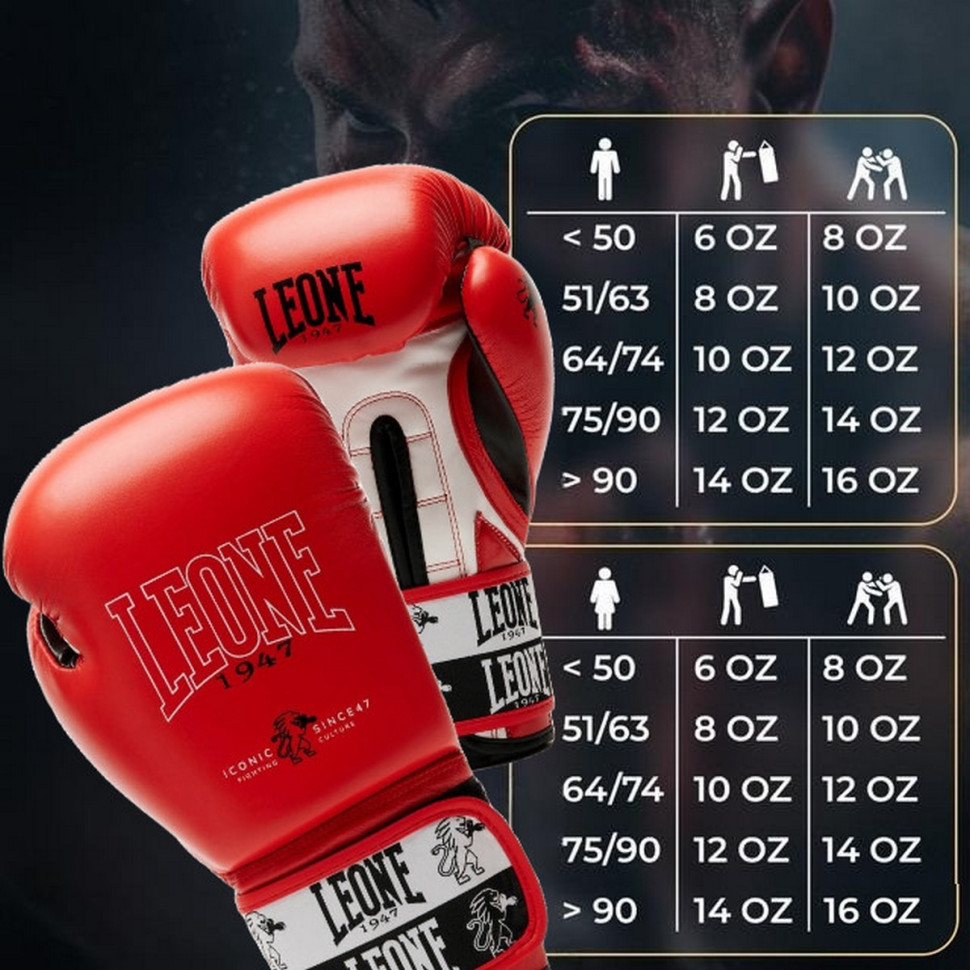 Боксерські рукавиці GN208 ICONIC Leone GN208_Red_16oz 16 унцій (бинти в комплекті)