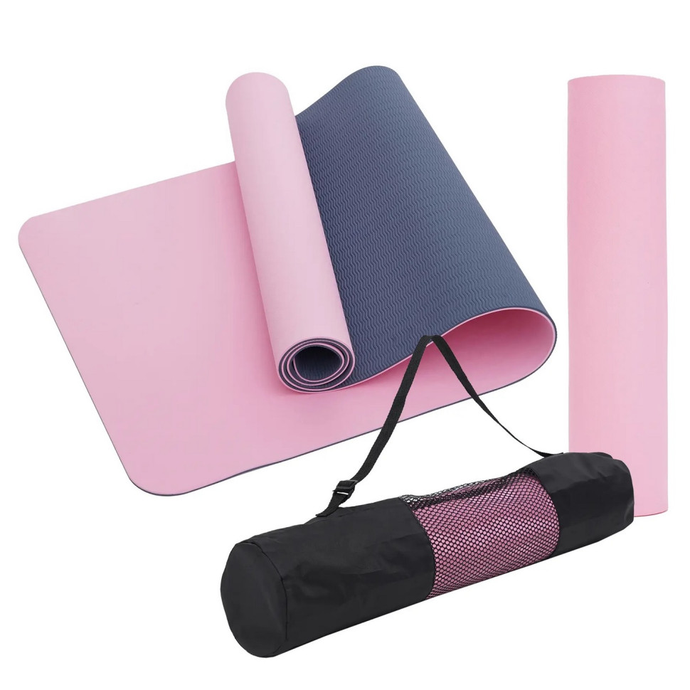 Коврик (мат) спортивный для йоги и фитнеса SportVida SV-EZ0059 TPE 183 x 61 x 0.6 см, Pink/Blue