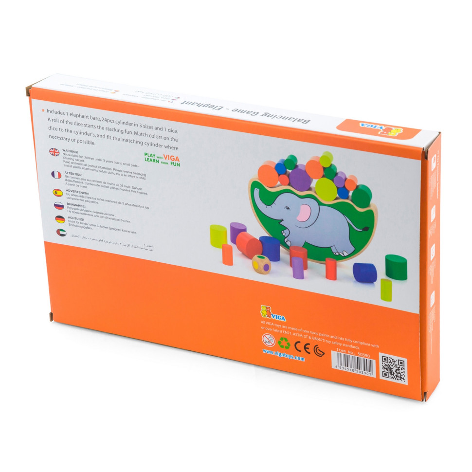 Дерев'яна розвиваюча іграшка Слонік Viga Toys 50390 гра-баланс