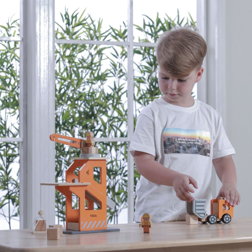Игровой набор Подъемный кран и самосвал Viga Toys 51616 деревянный