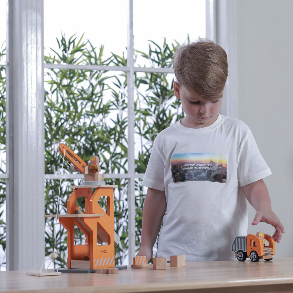 Игровой набор Подъемный кран и самосвал Viga Toys 51616 деревянный