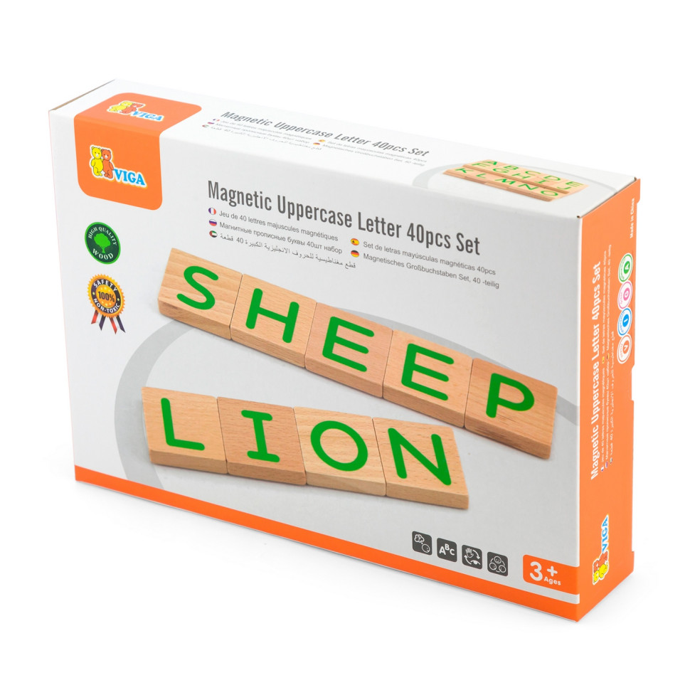 Набор магнитных букв Английские заглавные Viga Toys 50588, 40 штук