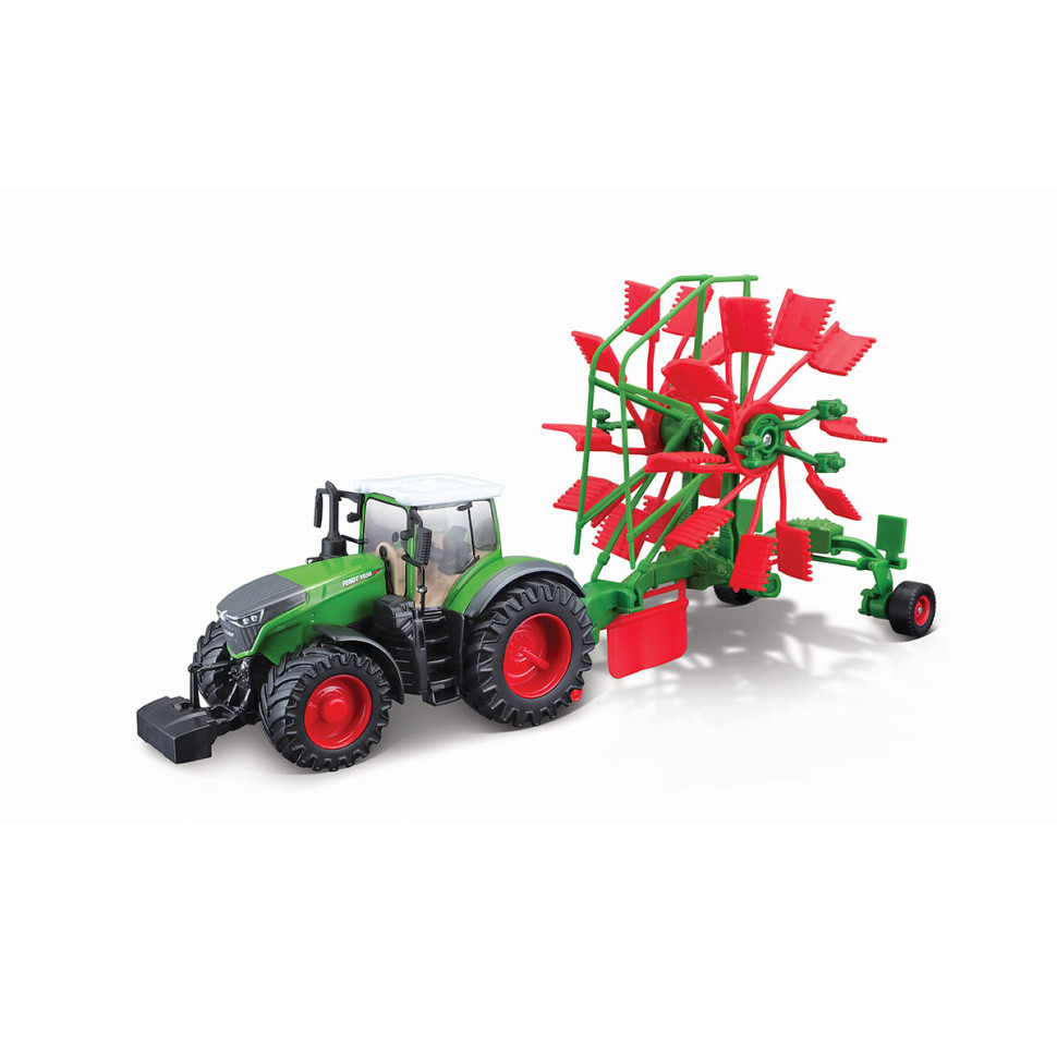 Детская игрушка Трактор Fendt 1050 Vario Bburago 18-31665 c роторными валковыми граблями
