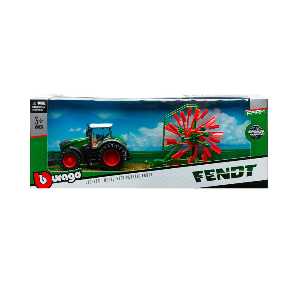 Детская игрушка Трактор Fendt 1050 Vario Bburago 18-31665 c роторными валковыми граблями