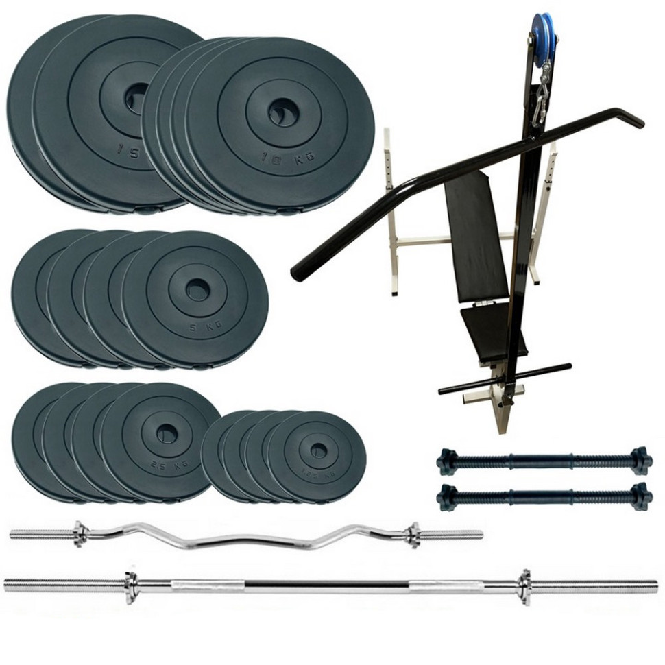 Скамья для жима с набором штанг и гантелей Gym Scott Plus Set Pro T Newt NE-SKM-PL-ST-120, 120 кг
